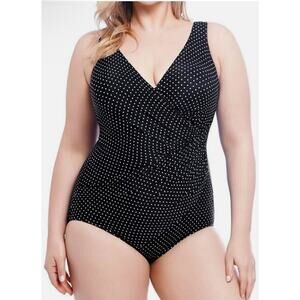 Miraclesuit Pin Point Oceanus One Piece Swimsuit 14 Black Polka Dot NWT
